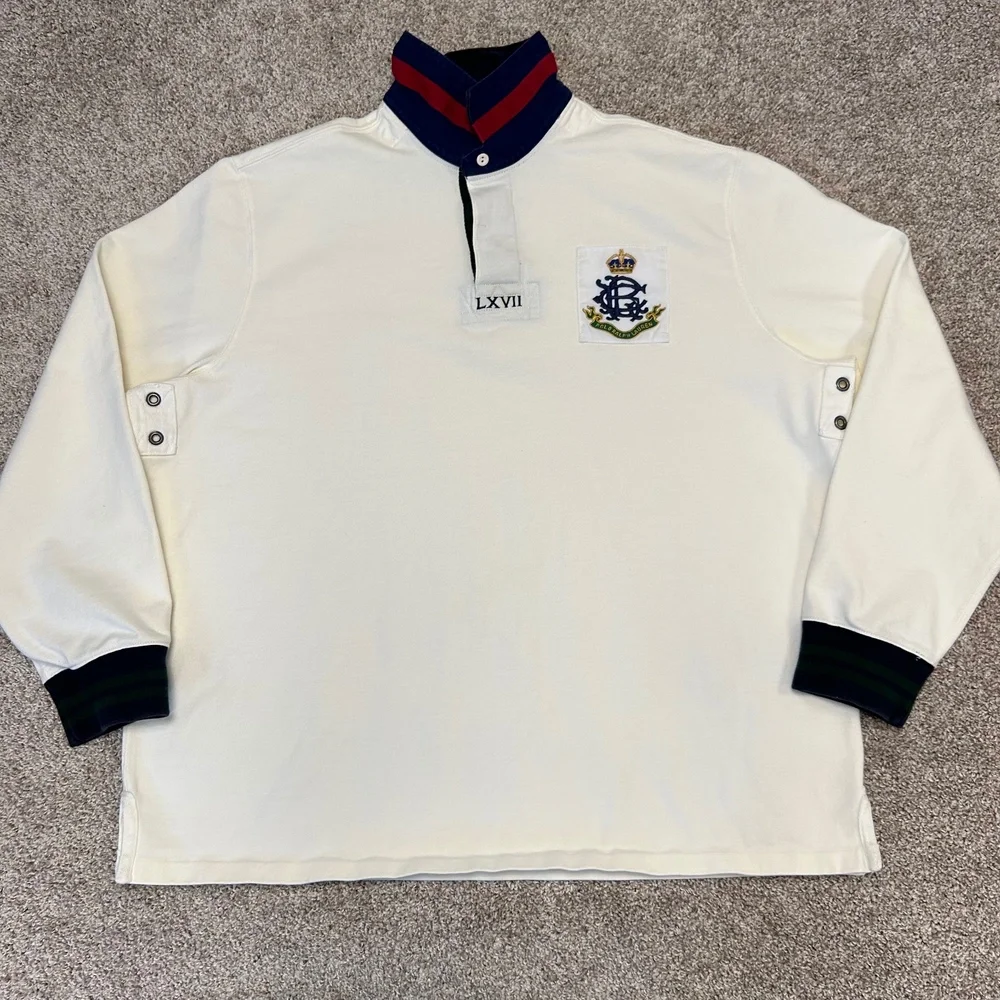 Vintage Polo Ralph Lauren Rugby Polo Shirt‎ L/S LXVII Crest Men NO SIZE TAG